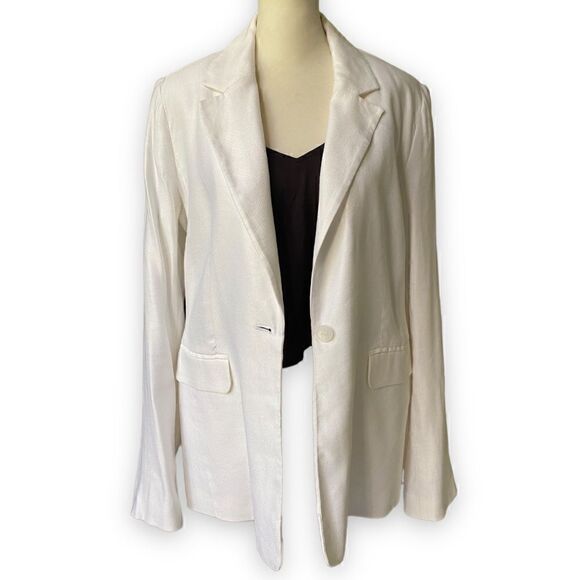 1901 Ecru White Linen Single-Button Blazer | Size 8 - Picture 2 of 13